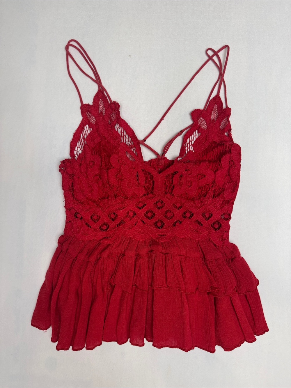 Red Lace Peplum Cami with Delicate Straps free people